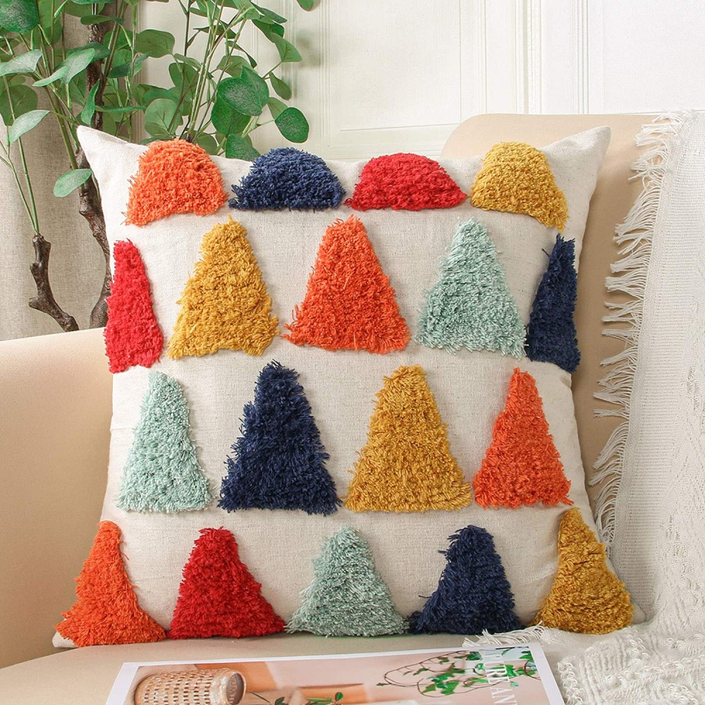 JUXAMI Throw Pillow Covers 18x18 Boho Pillow Covers Woven Tufted Decorative Pillow Covers for Couch Sofa Bedroom Living RoomNo Pillow Insert 1Pcs 18x18 Pillow Covers