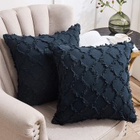 Longhui Bedding Navy Throw Pillow Covers for Sofa Couch Bedroom Family Room – Set of 2 Decorative Pillows 18 x 18 Inches Cotton Linen Cushion Covers No Inserts