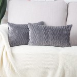 MADIZZ Set of 2 Super Soft Velvet Decorative Throw Pillow Covers 12x20 inch Grey Rectangular with Texture Luxury Style Cushion Case Pillow Shell for Sofa Bedroom