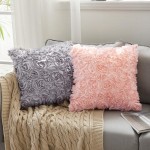 MIULEE Pack of 2 3D Decorative Spring Romantic Stereo Chiffon Rose Flower Pillow Cover Solid Square Pillowcase for Sofa Bedroom Car 16x16 Inch 40x40 cm Peach Pink Wedding