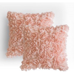 MIULEE Pack of 2 3D Decorative Spring Romantic Stereo Chiffon Rose Flower Pillow Cover Solid Square Pillowcase for Sofa Bedroom Car 16x16 Inch 40x40 cm Peach Pink Wedding