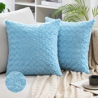MIULEE Pack of 2 Decorative Throw Pillow Covers Luxury Faux Fuzzy Fur Super Soft Cushion Pillow Case Decor Light Blue Cases for Couch Sofa Bedroom Car 20 x 20 Inch 50 x 50 cm