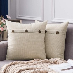 MIULEE Set of 2 Decorative Linen Throw Pillow Covers Cushion Case Triple Button Vintage Farmhouse Pillowcase for Couch Sofa Bed 18 x 18 Inch 45 x 45 cm Beige