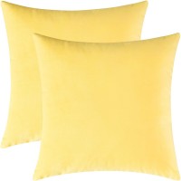 Mixhug Set of 2 Cozy Velvet Square Decorative Throw Pillow Covers for Couch and Bed Pale Yellow 18 x 18 Inches