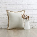 NordECO HOME Set of 2 Throw Pillow Covers Burlap Linen Trimmed Tailored Edges Decorative Cushion Covers for Bed Home Decoration 18 x 18 White