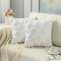 OMIO Pack of 2 Soft Plush Short Faux Wool Velvet Decorative Throw Pillow Covers Luxury Square Pillowcases Boho Cushion Covers for Couch Sofa Bedroom 18"x18" White