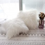 OurWarm PartyTalk 2pcs White Faux Fur Throw Pillow Covers Case Cushion Cover for Sofa Bedroom Car Decorative Throw Covers Luxury Series Merino Style for Living Room Home Christmas Decor 18 x 18 in