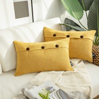 Phantoscope Farmhouse Throw Pillow Covers Triple Button Vintage Linen Decorative Pillow Cases for Couch Bed and Chair Yellow 12 x 20 inches 30 x 50 cm Pack of 2