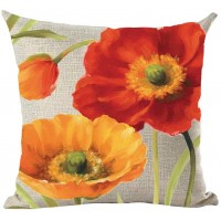 Ramirar Oil Painting Watercolor Beautiful Red Orange Big Poppy Flowers Bud Decorative Throw Pillow Cover Case Cushion Home Living Room Bed Sofa Car Cotton Linen Square 18 x 18 Inches