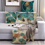 Throw Pillow Cover Plant Leaves 18 x 18 Inch Teal Gold Pillow Cushion Cover Set of 2 Square Hidden Zipper Cushion Case Great for Sofa Bedroom Yard Living Room Decor Teal and Gold 18"x18"