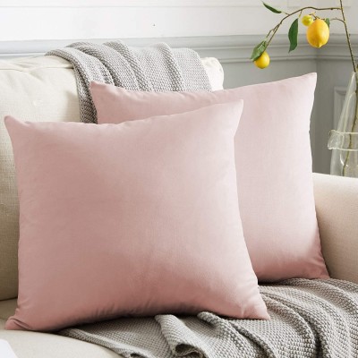 WAYIMPRESS Soft Velvet Pink Valentine Throw Pillow Covers 16x16 Pack of 2 Decorative Solid Square Cushion Case for Sofa Couch Chair Car Pink