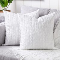 YAERTUN Pack of 2 Super Soft Decorative Throw Pillow Covers Square Cushion Cases Pillowcases for Couch Sofa Bedroom Car Modern Embossed Patterned,22 x 22 inch,White