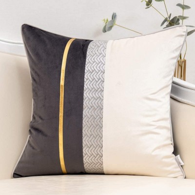 Yangest Dark Grey Patchwork Velvet Throw Pillow Cover with Gold Striped Leather Cushion Case Modern Luxury Pillowcase for Sofa Couch Bedroom Living Room Home Decor,20"x20"