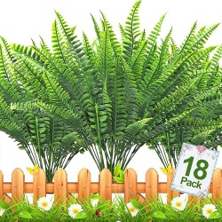 18 Pcs Artificial Plants Greenery Spring Summer Decor Fake Boston Fern Faux Plant Outdoor UV Resistant Artificial Flowers Outdoor Fake Plant Indoor Outside Hanging Planter Home Garden Decoration