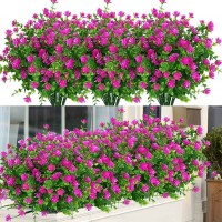ArtBloom 24 Bundles Outdoor Artificial Flowers UV Resistant Fake Boxwood Plants Faux Greenery for Indoor Outside Hanging Plants Garden Porch Window Box Home Wedding Farmhouse Décor Magenta