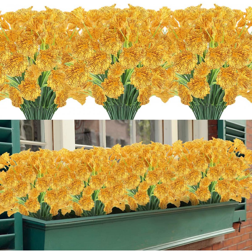 Artificial Flowers 12 Bundles Outdoor UV Resistant Fake Flowers No Fade Faux Plastic Greenery Shrubs Garden Porch Window Box Decorating Yellow