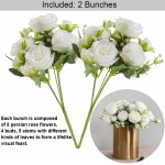 Artificial Persian Rose Flower Bouquet 2-Pack 18 White Fake Silk Flowers with Stems for DIY Wedding Bouquet Party Home Garden Tables Decoration