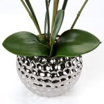 Artificial White Phalaenopsis Orchid Flower Arrangements 16.9" Faux Orchid Flower in Silver Pot for Table Centerpiece Table Home