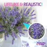 Butterfly Craze Artificial Lavender Plant 8-Piece Bundle – Lifelike Faux Silk Flowers for Weddings Crafting Kitchen Decor or Rustic Home Decor – Indoor Outdoor Use