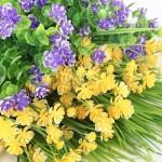 CEWOR 9pcs Artificial Flowers Outdoor UV Resistant Outdoors Fake Plants Faux Plastic Flower in Bulk for Hanging Planters Outside Porch Vase Home Window Decoration（Yellow Purple Green）