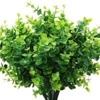 ElaDeco Artificial Boxwood Pack of 7,Artificial Farmhouse Greenery Boxwood Stems Fake Plants and Greenery Springs for Farmhouse,Home,Garden,Office,Patio,Wedding and Indoor Outdoor Decoration