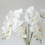 FagusHome 32" Artificial Phalaenopsis Flowers 4 Pcs with 2 Bundles Leaves Artificial Orchid Flowers Stem Plants for Home Décor White