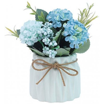 Fake Hydrangeas with Pot Hisow Mini Hydrangea Artificial Flowers Artificial Plant in Ceramic Vase for Office Desktop Decorations Blue
