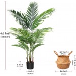 Ferrgoal Artificial Areca Palm Plants 4.6Ft Fake Dypsis Lutescens Tree with 15 Trunks in Pot and Woven Seagrass Belly Basket Tropical Faux Plant for Home Indoor Outdoor Office Modern Decor Green