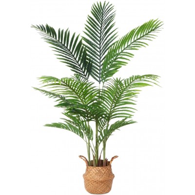 Ferrgoal Artificial Areca Palm Plants 4.6Ft Fake Dypsis Lutescens Tree with 15 Trunks in Pot and Woven Seagrass Belly Basket Tropical Faux Plant for Home Indoor Outdoor Office Modern Decor Green