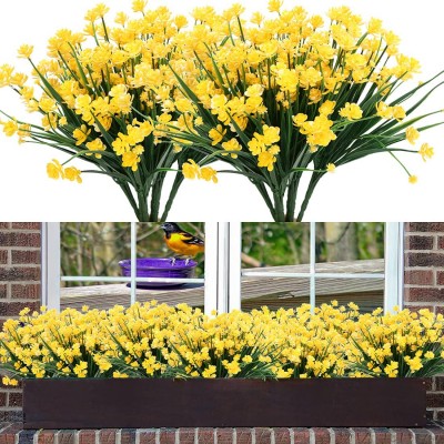 GREBOU 10 Bundles Artificial Flowers Fake Boxwood Plants Faux Plastic Lotus Shrubs UV Resistant No Fade Faux Greenery For Home Garden Hanging Planter Porch Patio Yard Office Wedding DecorationYellow
