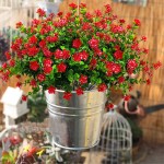 Grunyia 10 Bundles Artificial Fake Flowers Faux Outdoor Plastic Plants UV Resistant Shrubs Outside Indoor Decorations Red-Eucalyptus