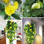 Hanging Planter with Artificial Vine Flowers Fake Plastic Faux Flower UV Resistant Fabric Rose for Indoor Outdoor Garden Porch Eave Wedding Wall Decor