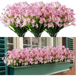 HAPLIA 8 Bundles Artificial Daffodils Flowers Fake Artificial Greenery UV Resistant No Fade Faux Plastic Plants for Wedding Bridle Bouquet Indoor Outdoor Home Garden Kitchen Office Table Vase Pink