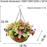 Lesrant 12inch Artificial Flower Hanging Basket ,Artificial Hanging Plants Outdoors Fake Flowers Silk Daisy Hanging Flower Basket for Outside Porch Patio Garden Decoration