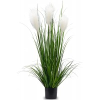 Luxsego 46in Artificial Greenery Plants with Reed Flowers Tall Fake Plant Potted Faux Pampas Grass Silk Plants for House Decorations Lobby Bathroom Wedding Garden OfficeGreen