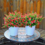 Momkids 6 Pcs Splng Artifical Flowers & Plants Outdside Uv Resistant Fake Plastic Floral Faux Greenery Shrubs Hanging Plant Plante for Home Kitchen Balcony Patio Garden Party Decorations（Red）