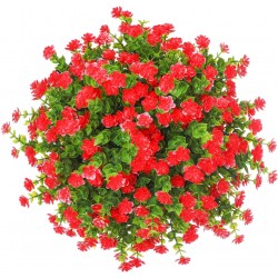Momkids 6 Pcs Splng Artifical Flowers & Plants Outdside Uv Resistant Fake Plastic Floral Faux Greenery Shrubs Hanging Plant Plante for Home Kitchen Balcony Patio Garden Party Decorations（Red）