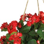 Nearly Natural 6609-RD 24in. Geranium Hanging Basket Silk Plant,Red,10.25" x 10.25" x 17.5"