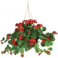 Nearly Natural 6609-RD 24in. Geranium Hanging Basket Silk Plant,Red,10.25" x 10.25" x 17.5"