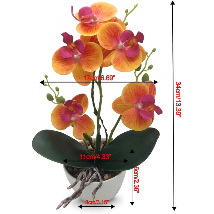 Silk Flowers with Pot 31cm in Height Artificial Orchid Phalaenopsis Arrangement Flower Bonsai with Vase for Room Table Centerpieces-H:12” Orange