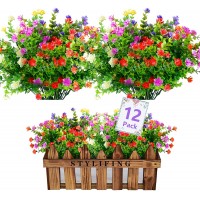 STYLIFING 12 Bundles Artificial Flowers for Outdoor UV Resistant Fake Flowers for Decoration Indoor No Fade Faux Plastic Hanging Plants Wedding Farmhouse Garden Porch Window Décor