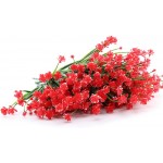 TEMCHY Artificial Outdoor Flowers 8 Bundles Fake UV Resistant Foliage Greenery Faux Plants Shrubs Plastic Bushes for Indoor Outside Hanging Planter Wedding Farmhouse Decor Red