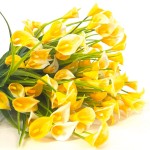 TURNMEON 20Bundles Calla Lily Artificial Flowers Plants Outdoor Decorations,UV Resistant Faux Fake Plants Plastic Spring Flower Indoor Outside Hanging Planter Home Kitchen Garden Porch DecorYellow