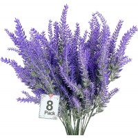 TURNMEON 8P Artificial Lavender Flowers Bulk Outdoor UV Resistant Fake Flowers for Decoration Faux Plastic Lavender Greenery Indoor Outside Hanging Planter Home Garden Porch Window Box Spring Decor