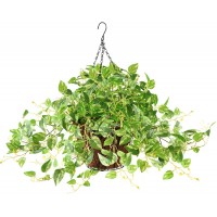 ZFProcess Artificial Flowers Hanging Basket with Artificial Ivy Vine for Outdoor Indoor, Artificial Hanging Plants in Coco Coir Liner Basket Fake English Ivy Bush for Patio Garden DecorationGreen