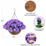 ZFProcess Artificial Flowers Hanging Basket with Begonia Silk Flowers for Outdoor Indoor Artificial Plants in Coco Coir Liner Basket Artificial Geranium Flowers for Patio Lawn Garden DecorBlue