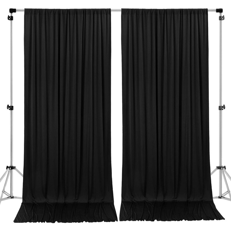10 ft x 10 ft Wrinkle Free Black Backdrop Curtain Panels Polyester Photography Backdrop Drapes Wedding Party Home Decoration Supplies