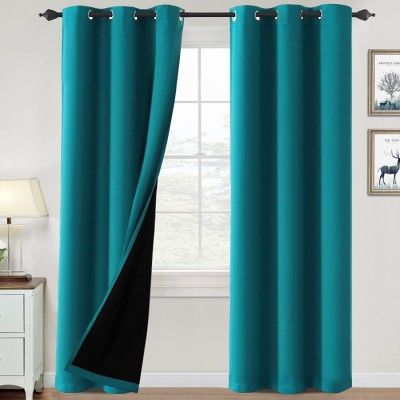 100% Blackout Curtains for Bedroom Thermal Insulated Blackout Curtains 84 inch Length Heat and Full Light Blocking Curtains Window Drapes for Living Room with Black Liner 2 Panels Set Turquoise Blue