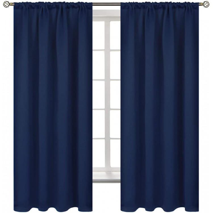 BGment Rod Pocket 63 Inch Long Blackout Curtains for Bedroom Thermal Insulated Room Darkening Curtain for Living Room  42 x 63 Inch 2 Panels Navy Blue