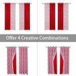 BONZER Mix and Match Curtains 2 Pieces Branch Print Sheer Curtains and 2 Pieces Blackout Curtains for Bedroom Living Room Grommet Window Drapes 54x120 Inch Panel Red Set of 4 Panels